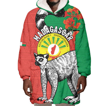 Happy Madagasikara Independence Day Wearable Blanket Hoodie Ring-Tailed Lemur With Seal LT15
