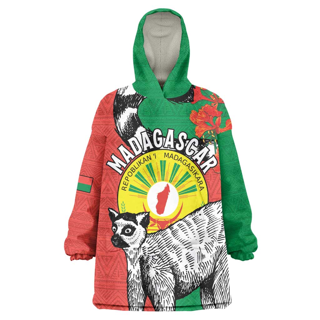 Happy Madagasikara Independence Day Wearable Blanket Hoodie Ring-Tailed Lemur With Seal LT15