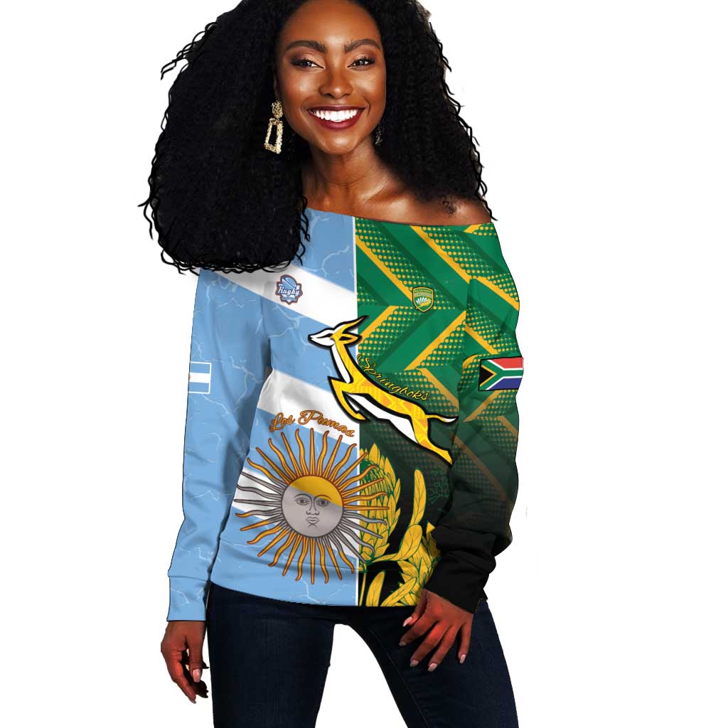 South Africa and Argentina Rugby Personalised Off Shoulder Sweater Sporty Style LT15