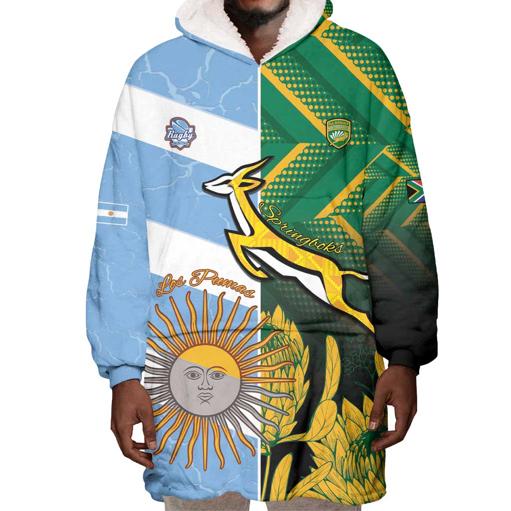South Africa and Argentina Rugby Personalised Wearable Blanket Hoodie Sporty Style LT15