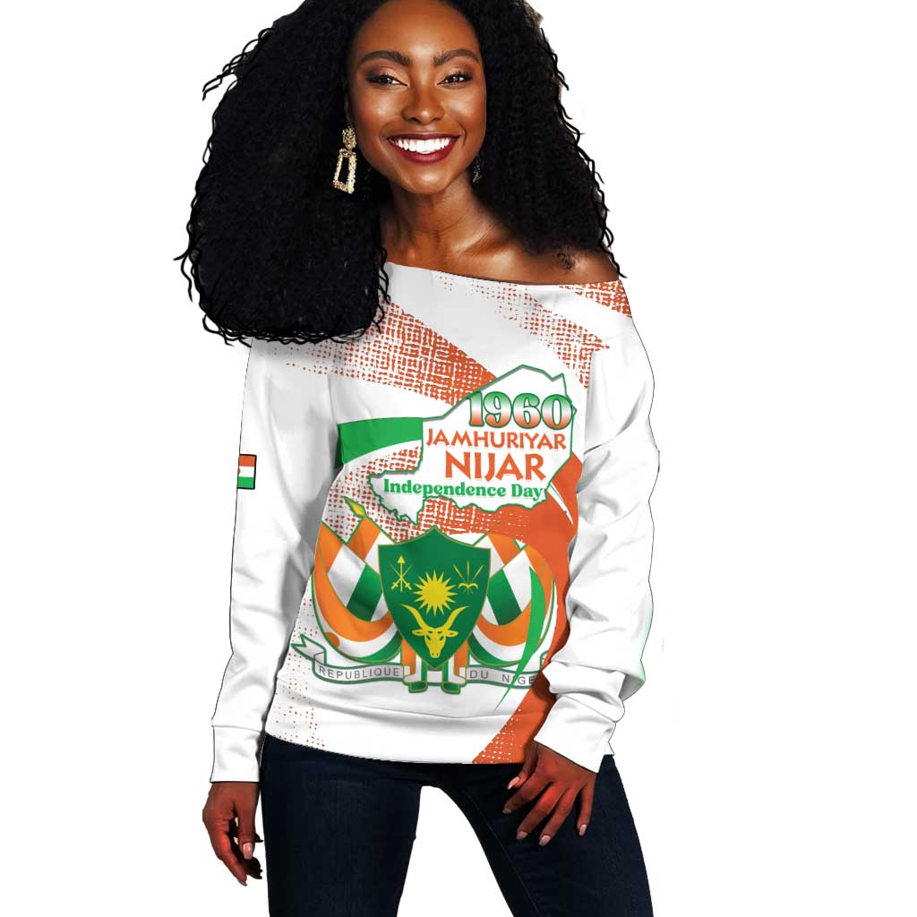 Personalized Happy Jamhuriyar Nijar Independence Day Off Shoulder Sweater Coat Of Arm With Niger Map LT15