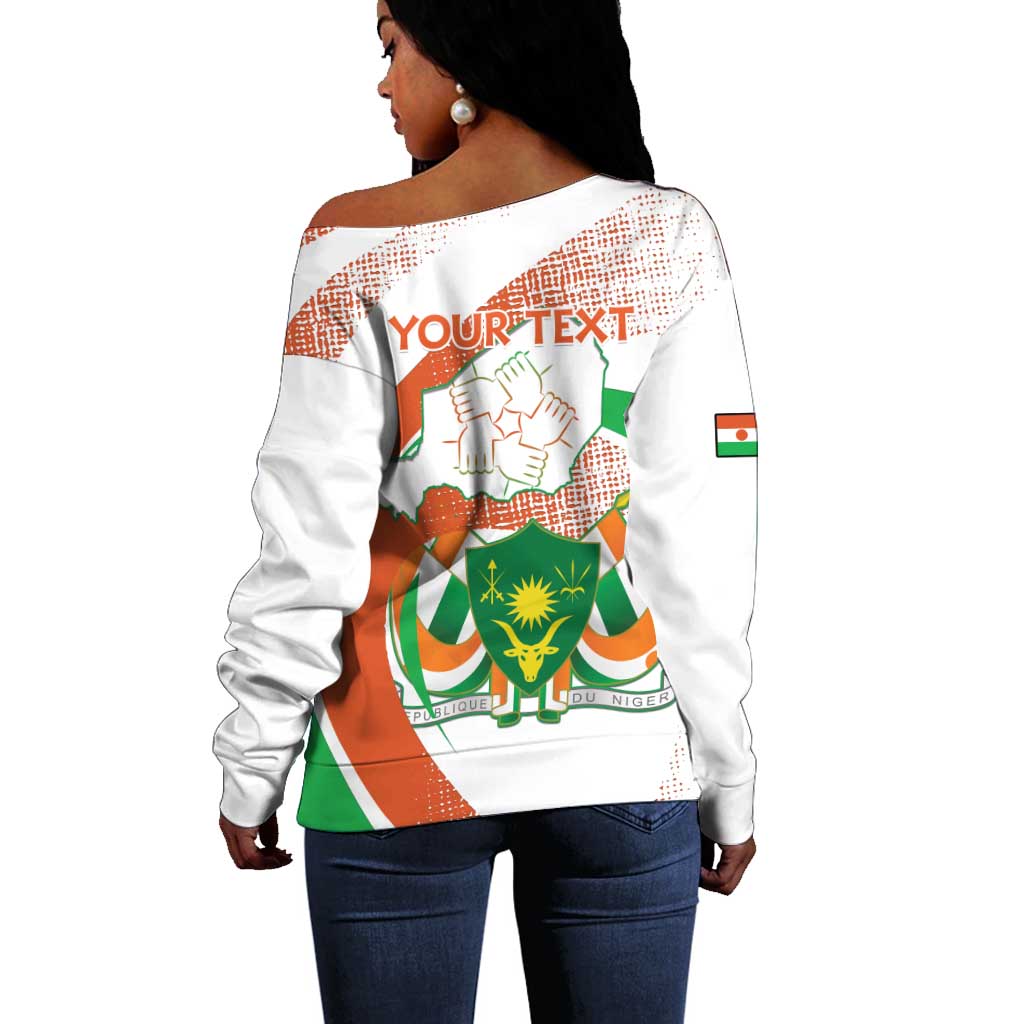 Personalized Happy Jamhuriyar Nijar Independence Day Off Shoulder Sweater Coat Of Arm With Niger Map LT15