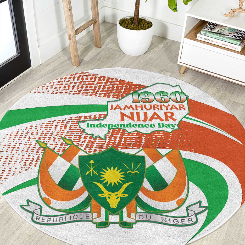 Happy Jamhuriyar Nijar Independence Day Round Carpet Coat Of Arm With Niger Map LT15