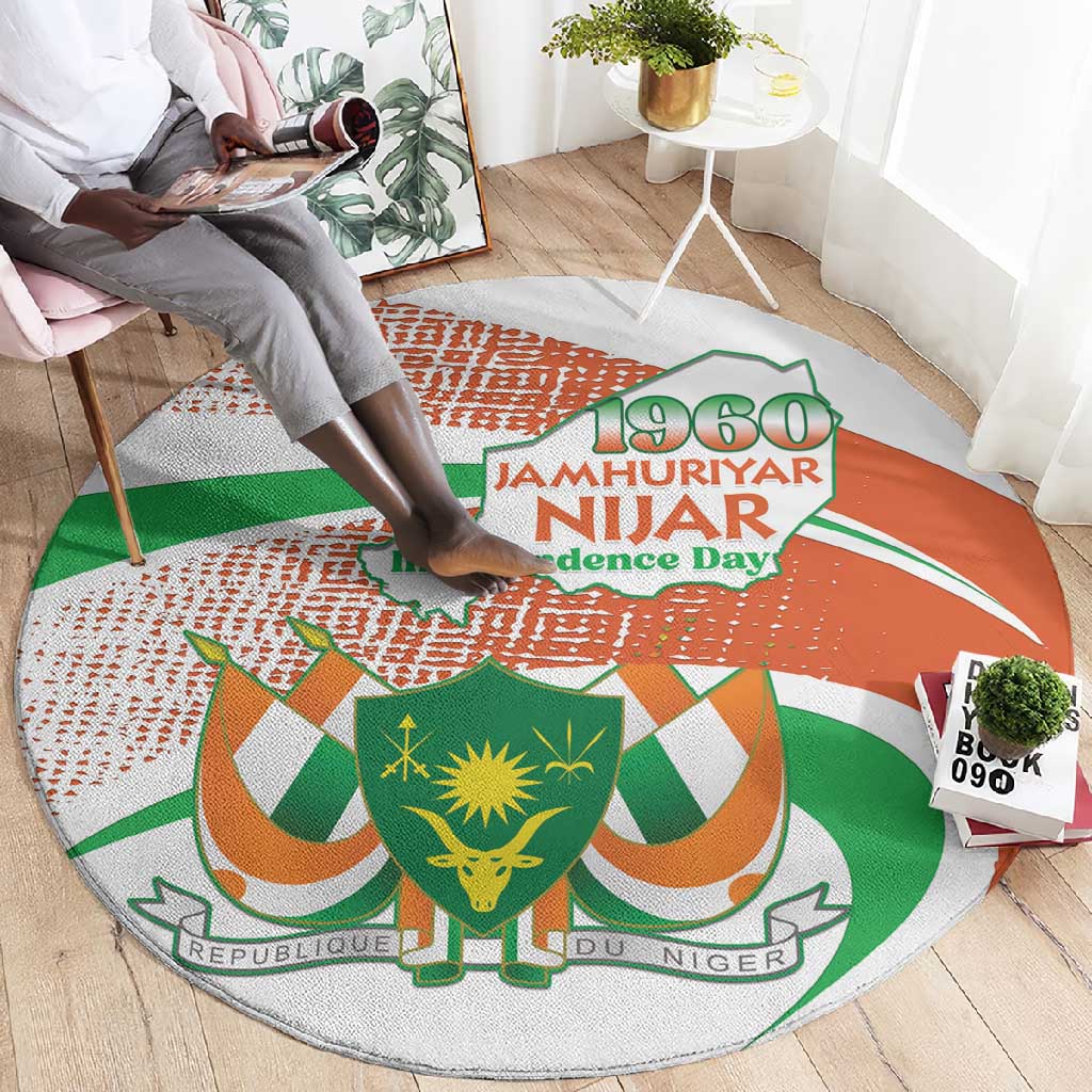 Happy Jamhuriyar Nijar Independence Day Round Carpet Coat Of Arm With Niger Map LT15