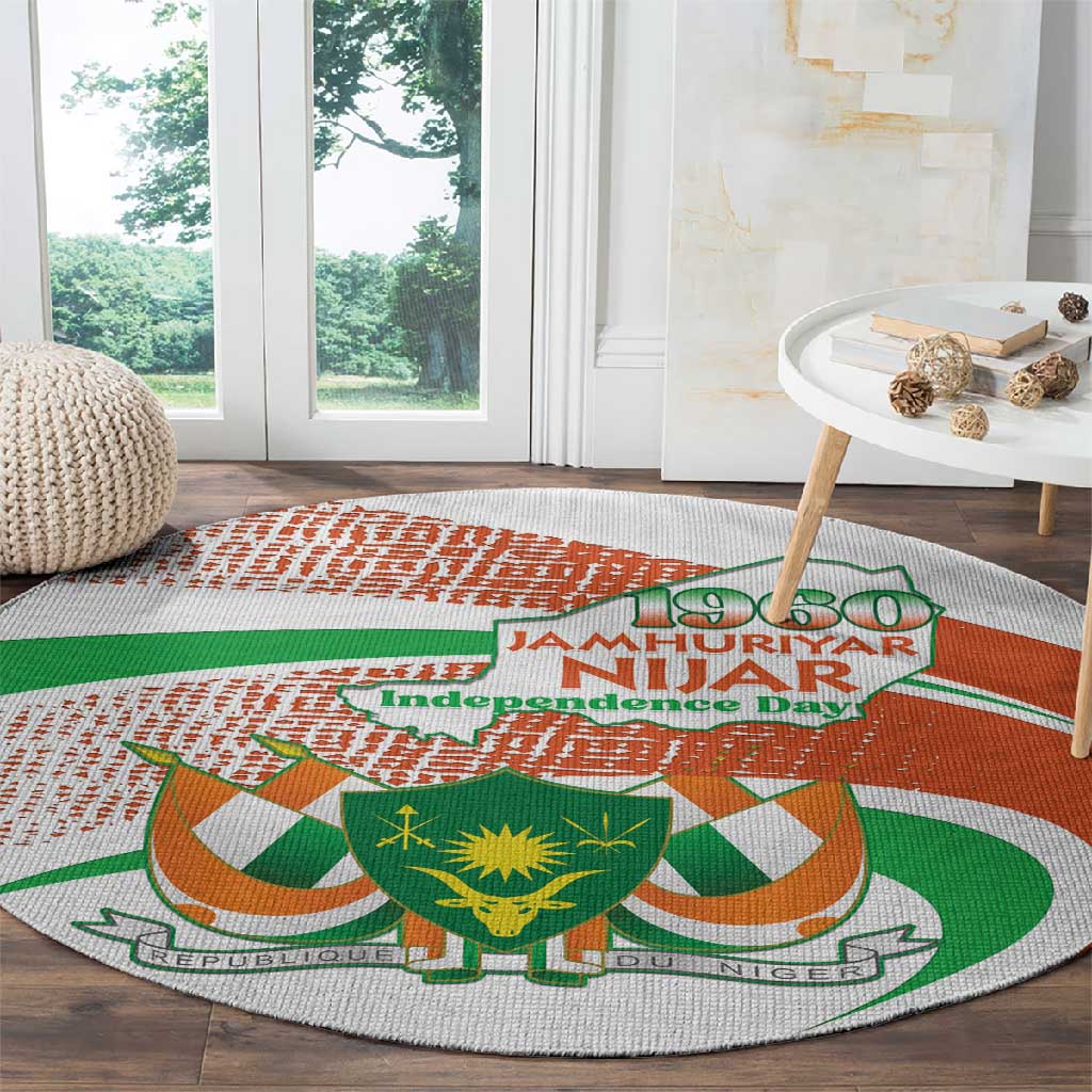 Happy Jamhuriyar Nijar Independence Day Round Carpet Coat Of Arm With Niger Map LT15
