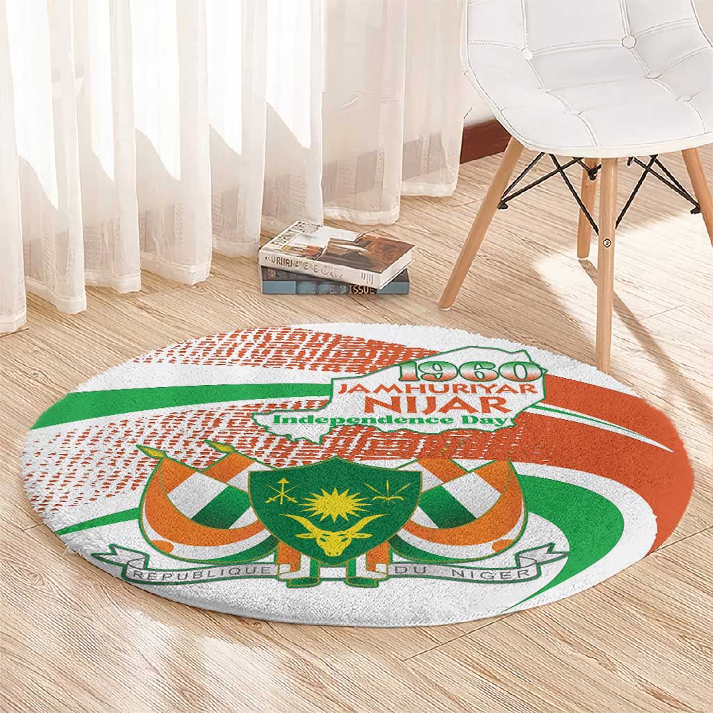 Happy Jamhuriyar Nijar Independence Day Round Carpet Coat Of Arm With Niger Map LT15