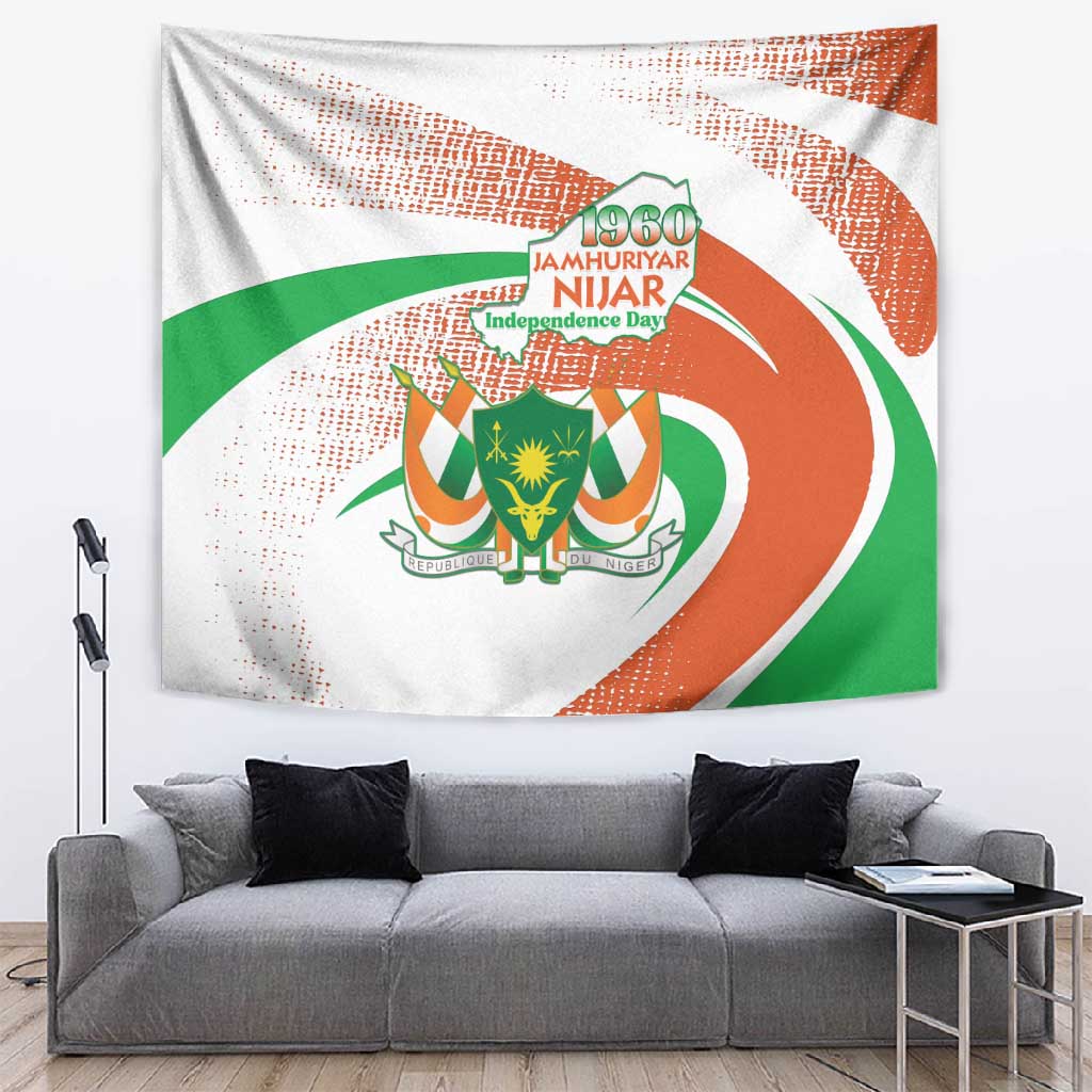 Happy Jamhuriyar Nijar Independence Day Tapestry Coat Of Arm With Niger Map LT15