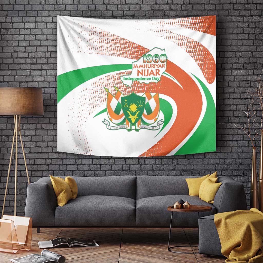 Happy Jamhuriyar Nijar Independence Day Tapestry Coat Of Arm With Niger Map LT15
