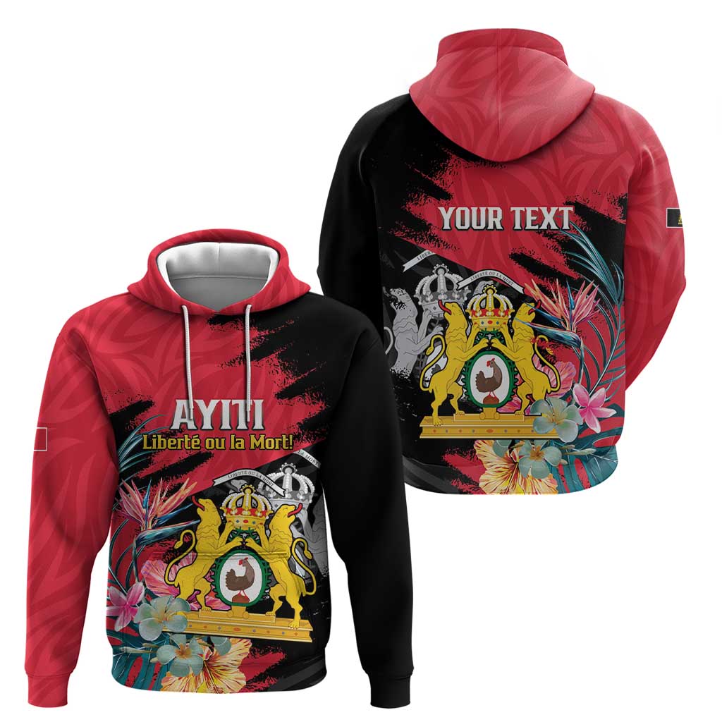 Personalised First Empire of Haiti Hoodie Haitian Coat Of Arms 1804-1806 Tropical Flowers LT15