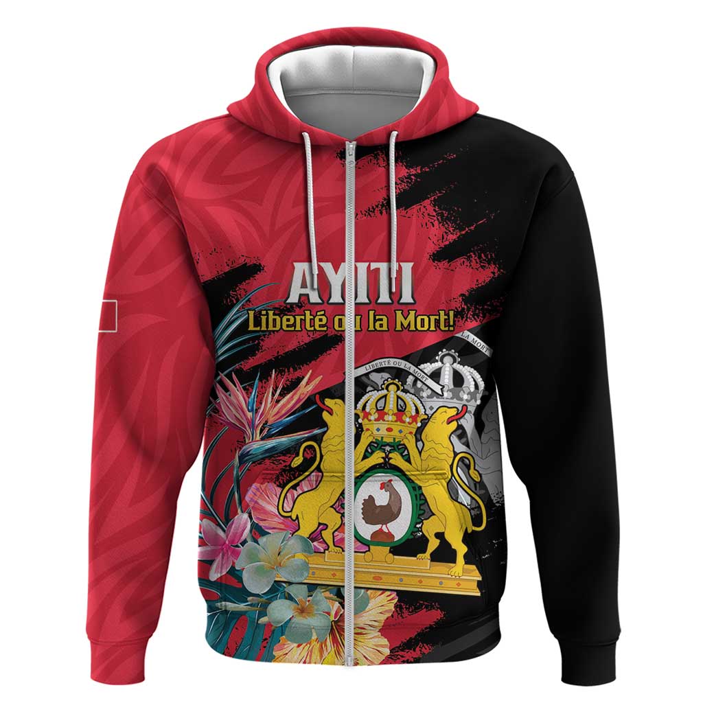 Personalised First Empire of Haiti Hoodie Haitian Coat Of Arms 1804-1806 Tropical Flowers LT15