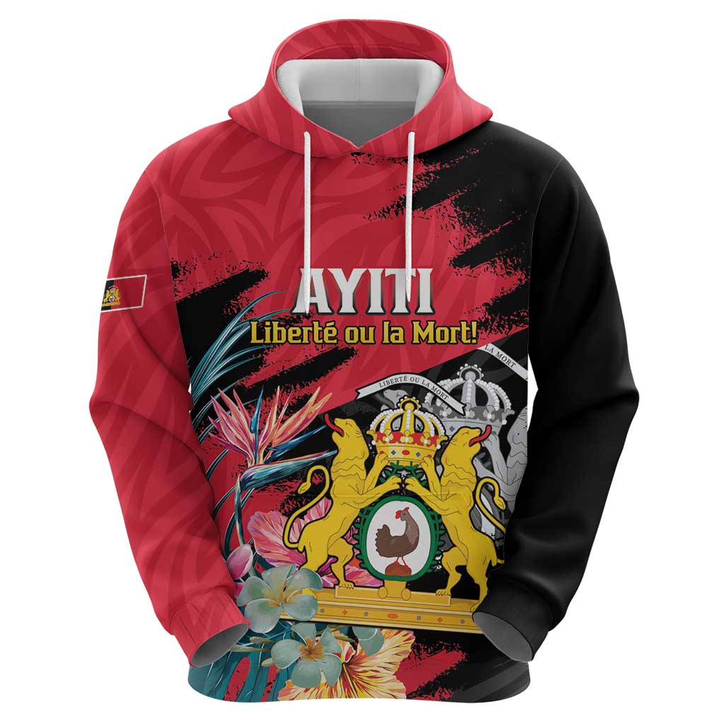 Personalised First Empire of Haiti Hoodie Haitian Coat Of Arms 1804-1806 Tropical Flowers LT15