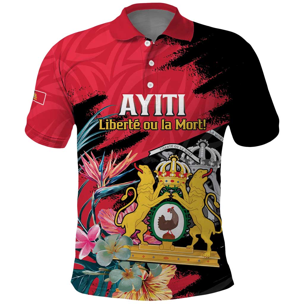 Personalised First Empire of Haiti Polo Shirt Haitian Coat Of Arms 1804-1806 Tropical Flowers LT15