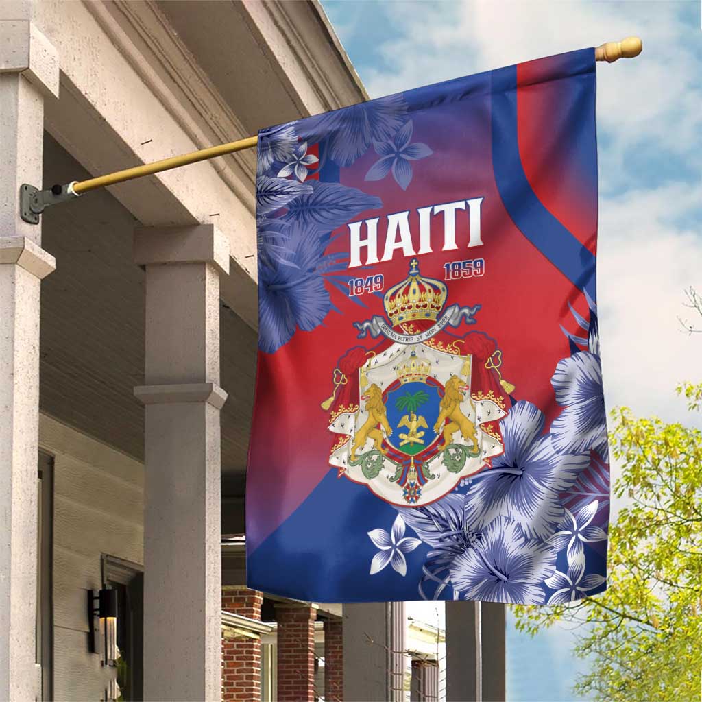 Second Anpi an Ayiti Garden Flag Imperial Haiti Coat Of Arms Tropical Flowers LT15