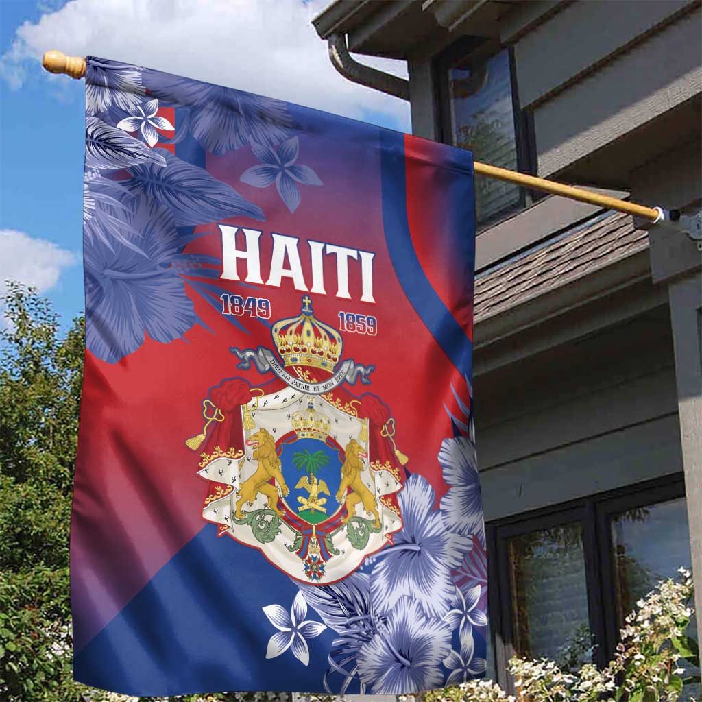 Second Anpi an Ayiti Garden Flag Imperial Haiti Coat Of Arms Tropical Flowers LT15