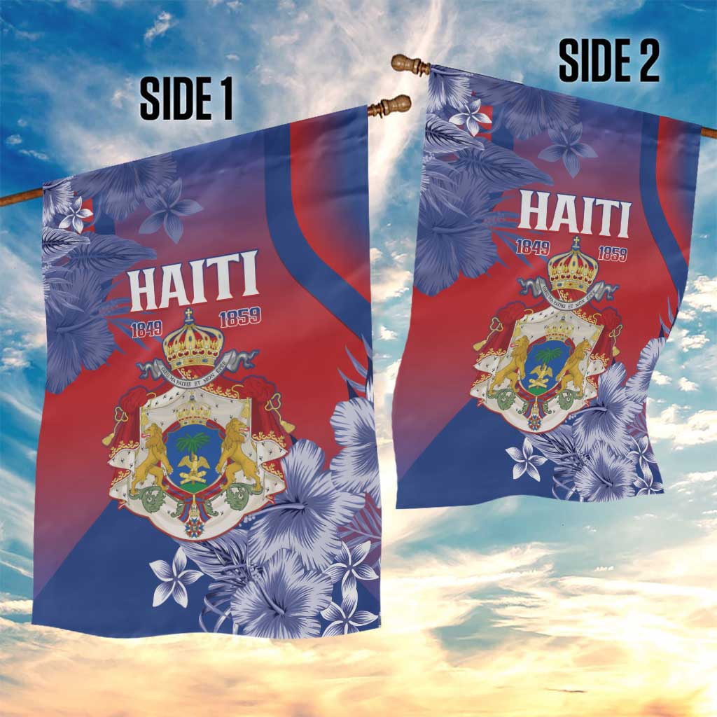 Second Anpi an Ayiti Garden Flag Imperial Haiti Coat Of Arms Tropical Flowers LT15