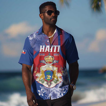 Personalized Second Anpi an Ayiti Hawaiian Shirt Imperial Haiti Coat Of Arms Tropical Flowers LT15