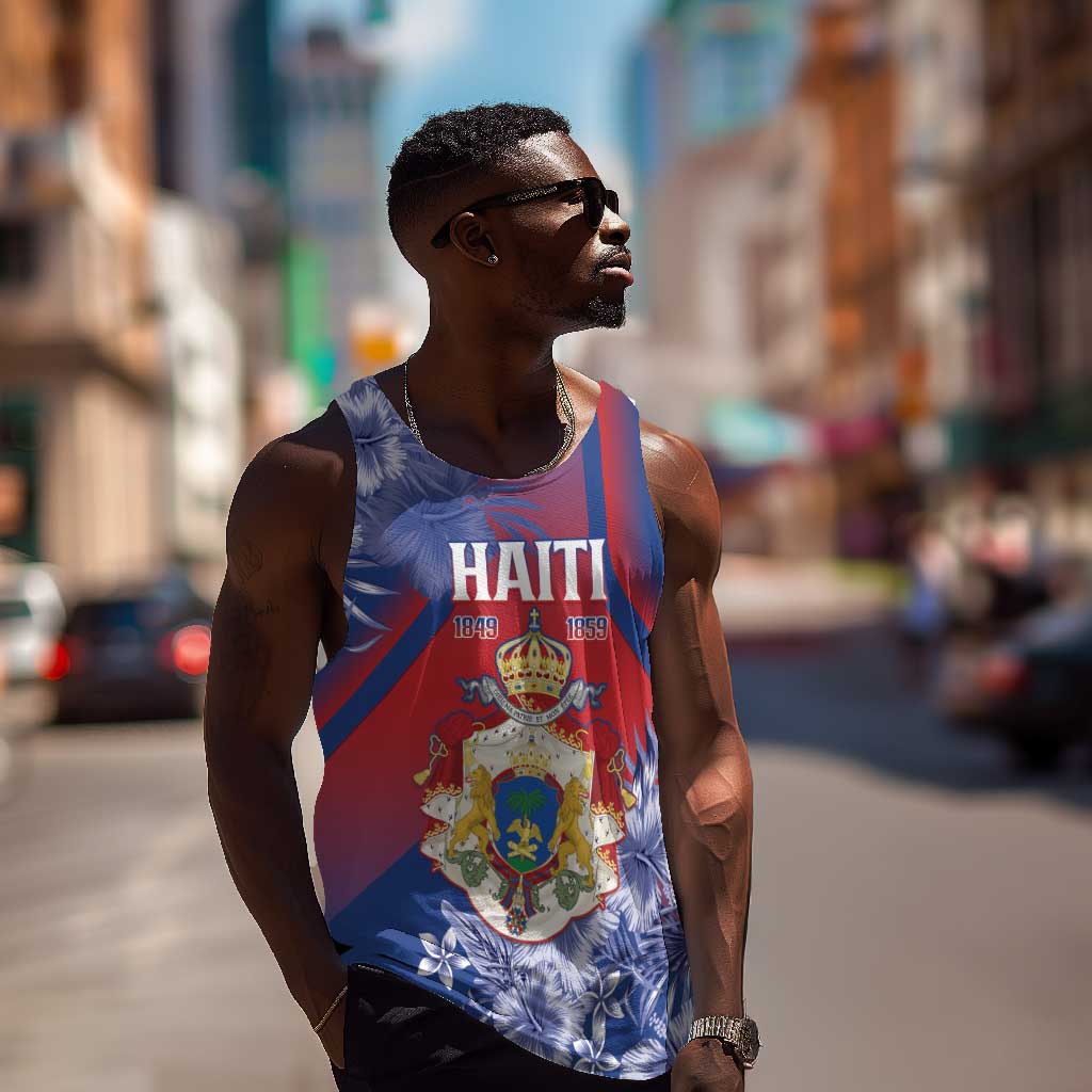 Personalized Second Anpi an Ayiti Men Tank Top Imperial Haiti Coat Of Arms Tropical Flowers LT15