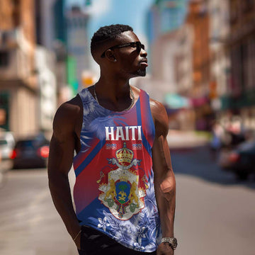 Personalized Second Anpi an Ayiti Men Tank Top Imperial Haiti Coat Of Arms Tropical Flowers LT15