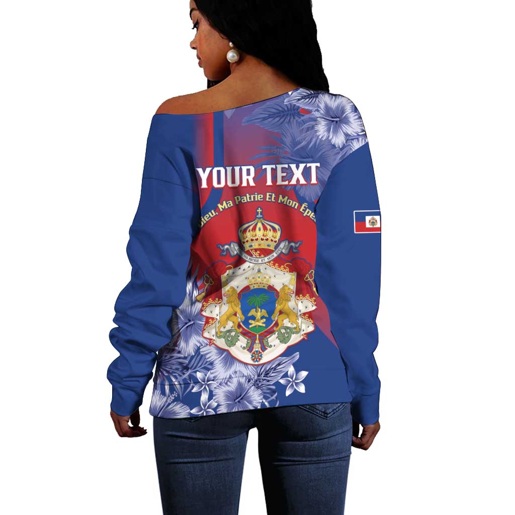 Personalized Second Anpi an Ayiti Off Shoulder Sweater Imperial Haiti Coat Of Arms Tropical Flowers LT15
