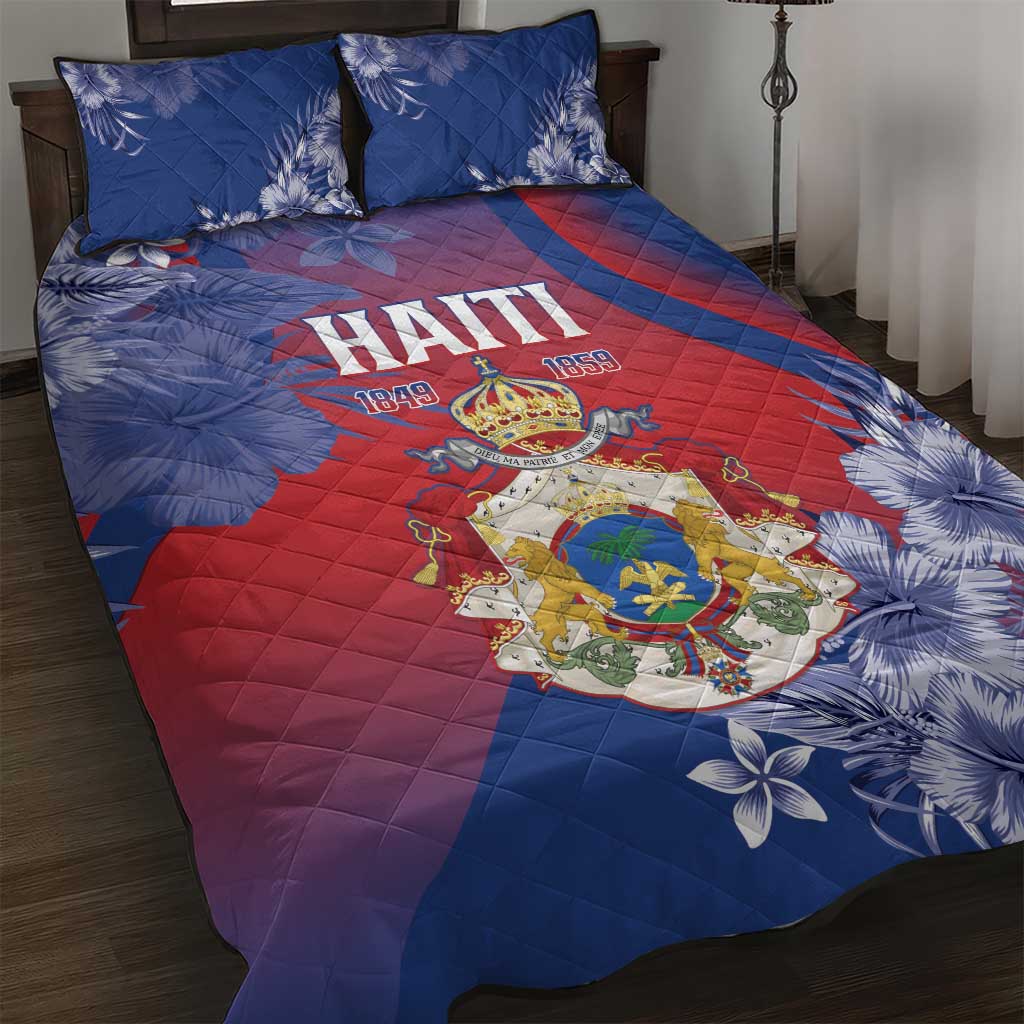 Second Anpi an Ayiti Quilt Bed Set Imperial Haiti Coat Of Arms Tropical Flowers LT15
