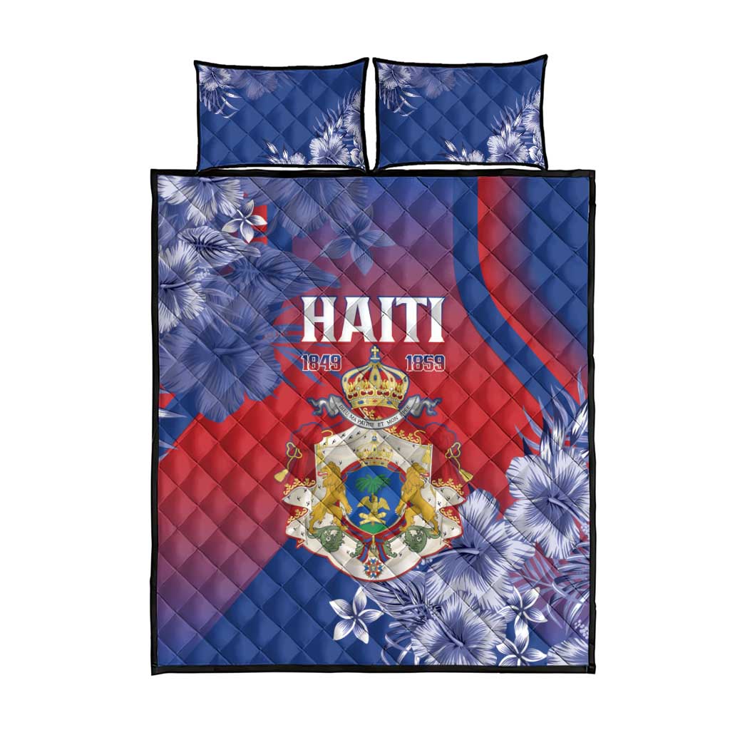 Second Anpi an Ayiti Quilt Bed Set Imperial Haiti Coat Of Arms Tropical Flowers LT15