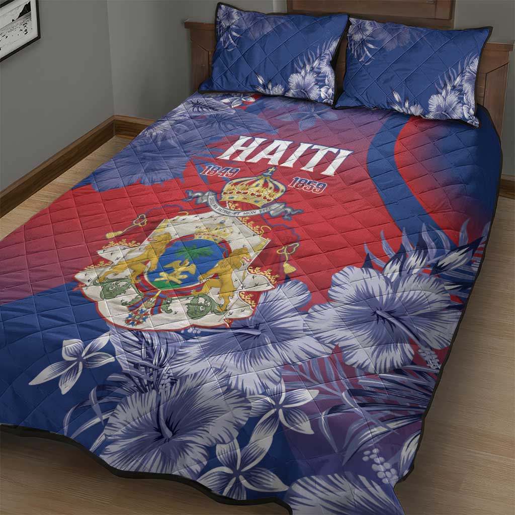 Second Anpi an Ayiti Quilt Bed Set Imperial Haiti Coat Of Arms Tropical Flowers LT15