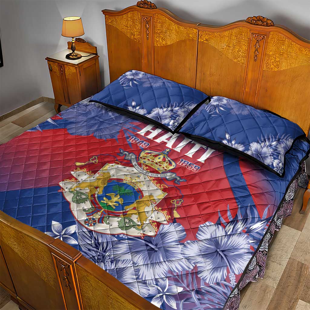 Second Anpi an Ayiti Quilt Bed Set Imperial Haiti Coat Of Arms Tropical Flowers LT15