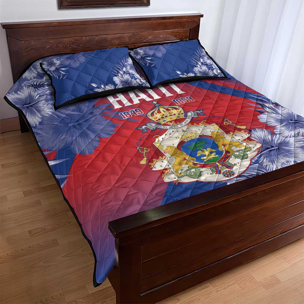 Second Anpi an Ayiti Quilt Bed Set Imperial Haiti Coat Of Arms Tropical Flowers LT15