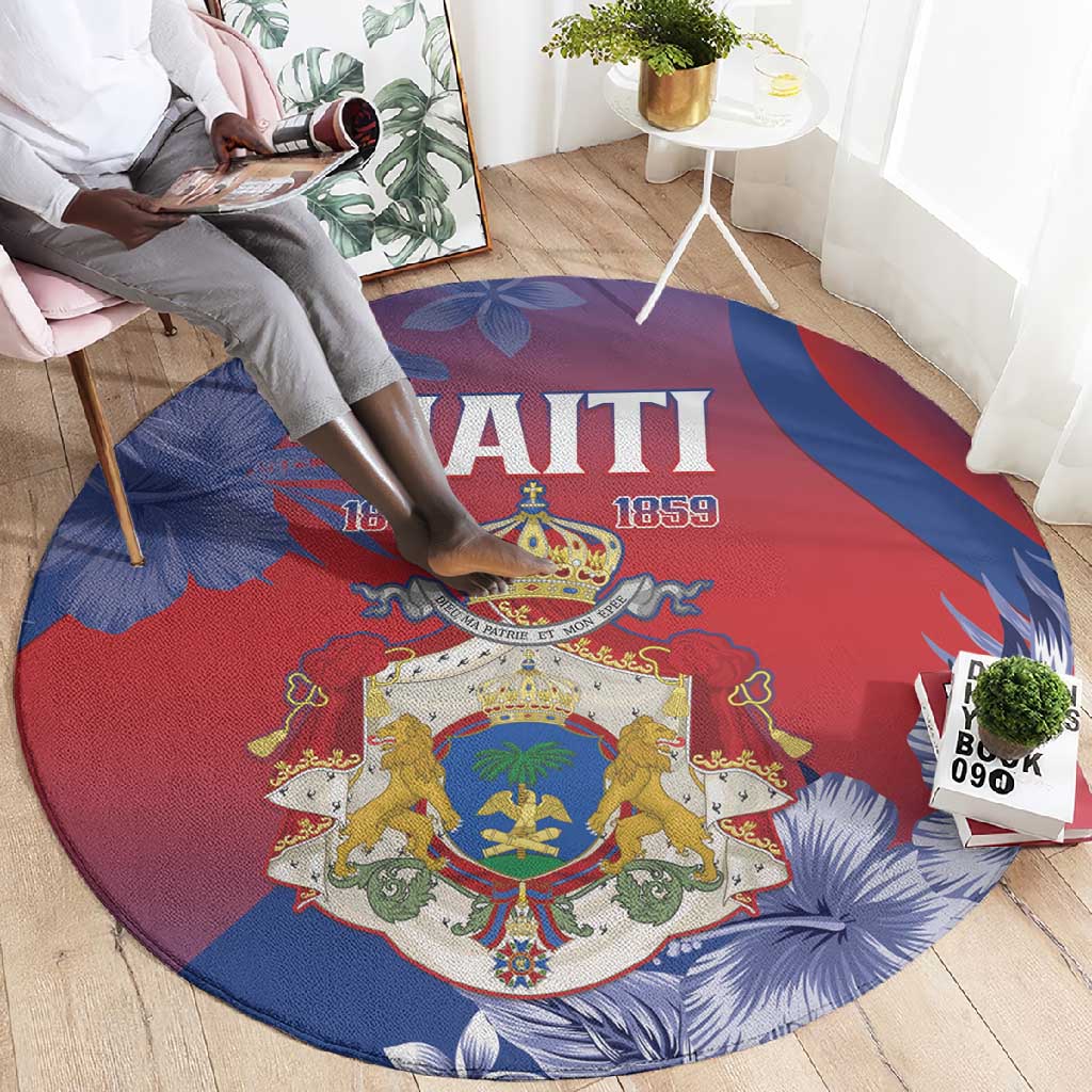 Second Anpi an Ayiti Round Carpet Imperial Haiti Coat Of Arms Tropical Flowers LT15