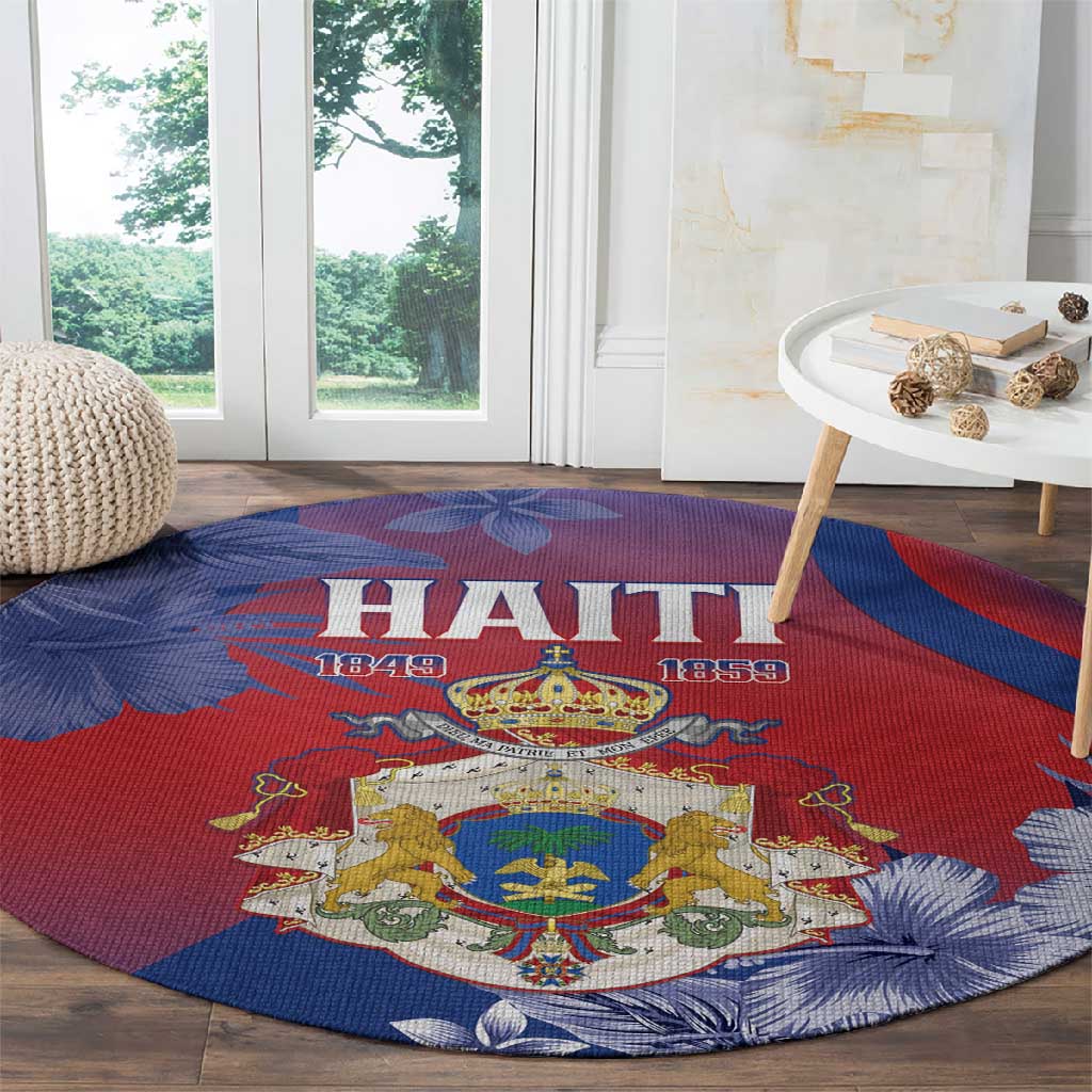 Second Anpi an Ayiti Round Carpet Imperial Haiti Coat Of Arms Tropical Flowers LT15