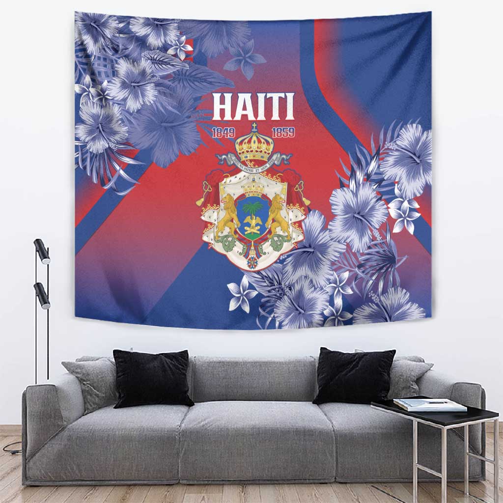 Second Anpi an Ayiti Tapestry Imperial Haiti Coat Of Arms Tropical Flowers LT15