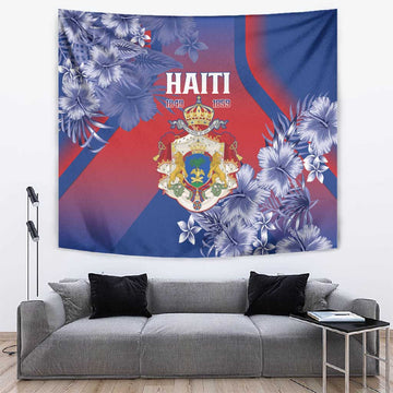 Second Anpi an Ayiti Tapestry Imperial Haiti Coat Of Arms Tropical Flowers LT15