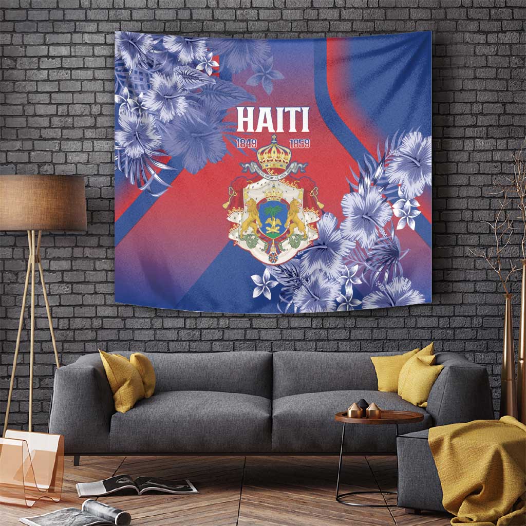 Second Anpi an Ayiti Tapestry Imperial Haiti Coat Of Arms Tropical Flowers LT15