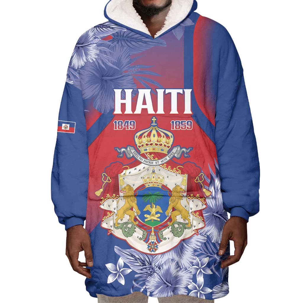 Personalized Second Anpi an Ayiti Wearable Blanket Hoodie Imperial Haiti Coat Of Arms Tropical Flowers LT15