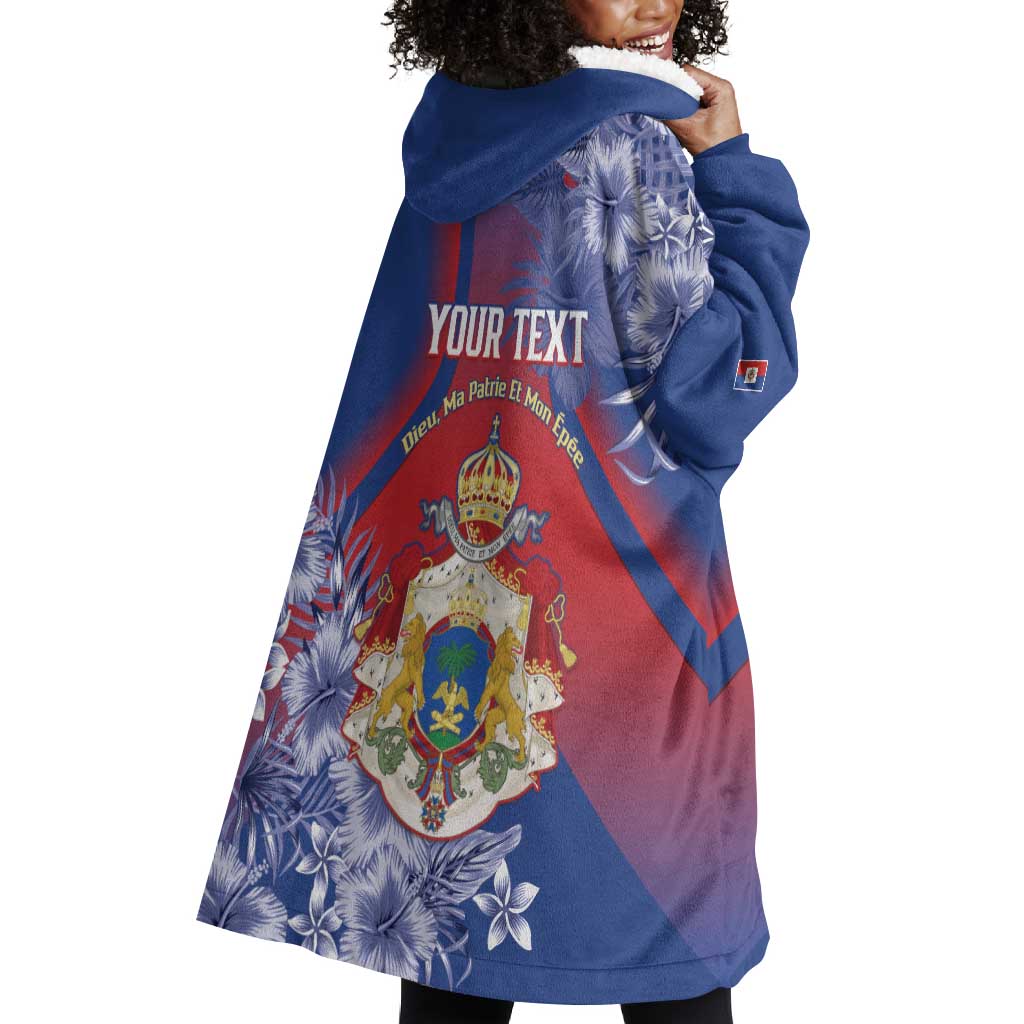 Personalized Second Anpi an Ayiti Wearable Blanket Hoodie Imperial Haiti Coat Of Arms Tropical Flowers LT15