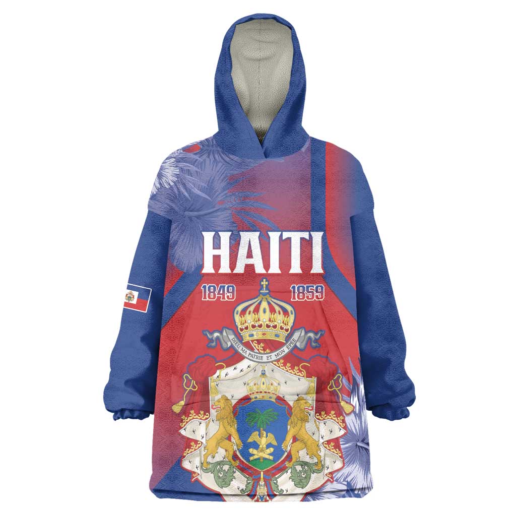 Personalized Second Anpi an Ayiti Wearable Blanket Hoodie Imperial Haiti Coat Of Arms Tropical Flowers LT15