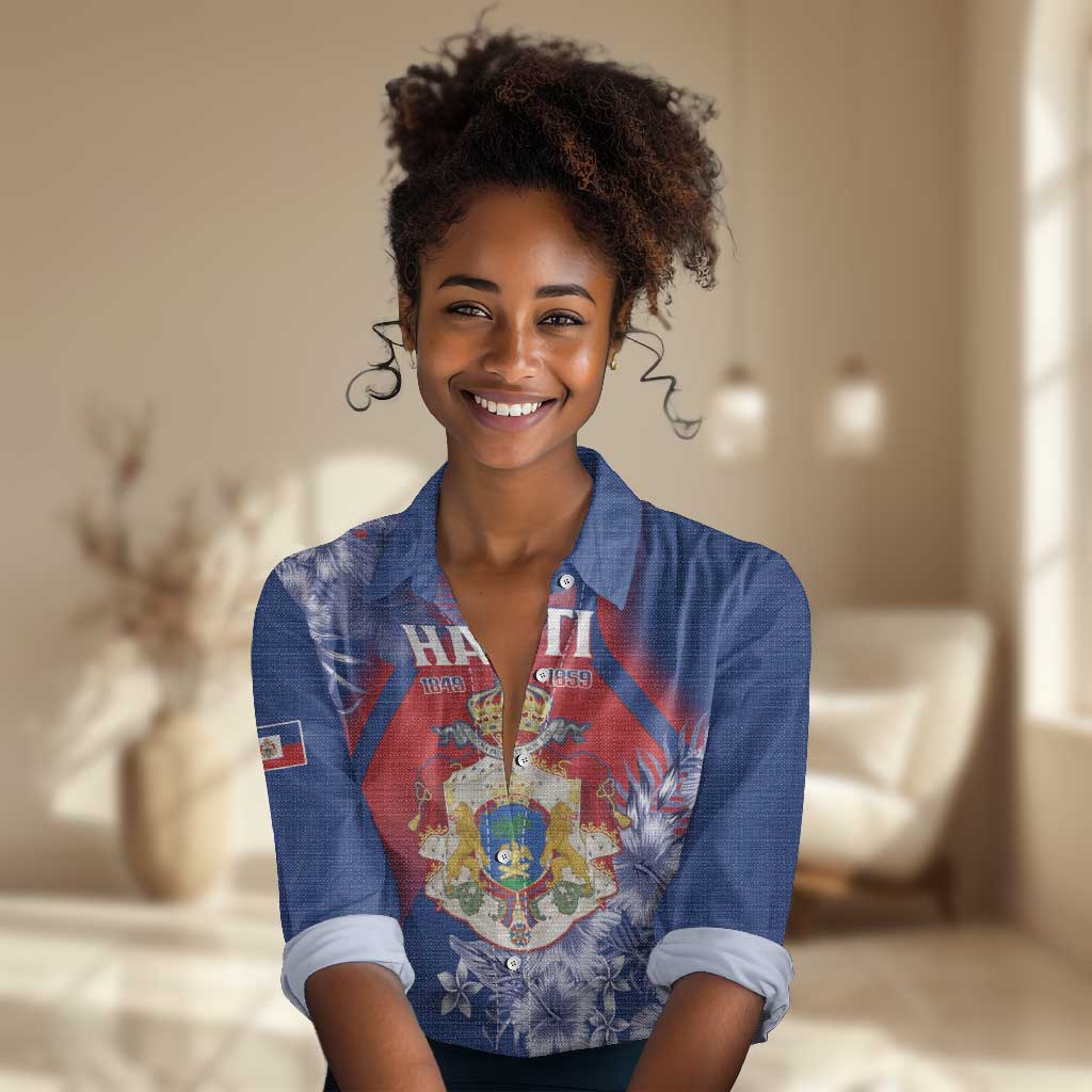 Personalized Second Anpi an Ayiti Women Casual Shirt Imperial Haiti Coat Of Arms Tropical Flowers LT15