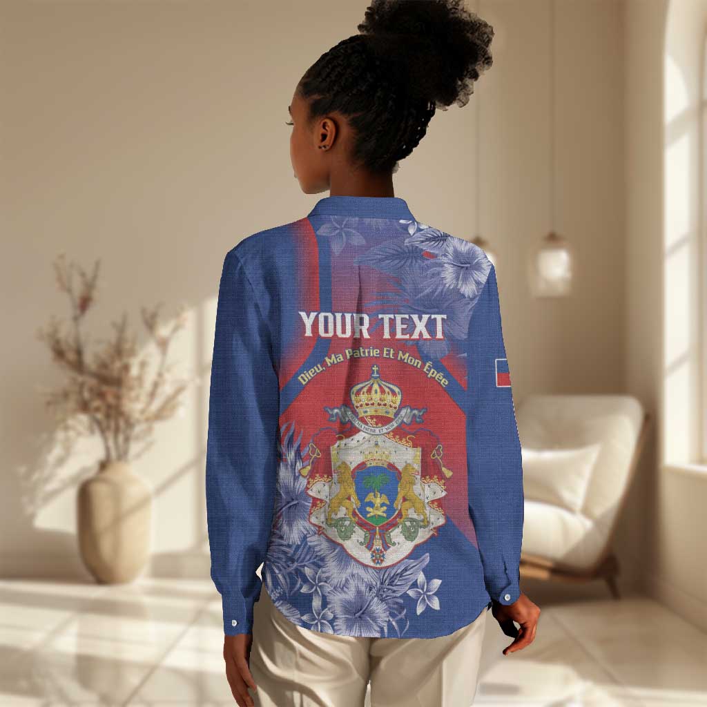 Personalized Second Anpi an Ayiti Women Casual Shirt Imperial Haiti Coat Of Arms Tropical Flowers LT15