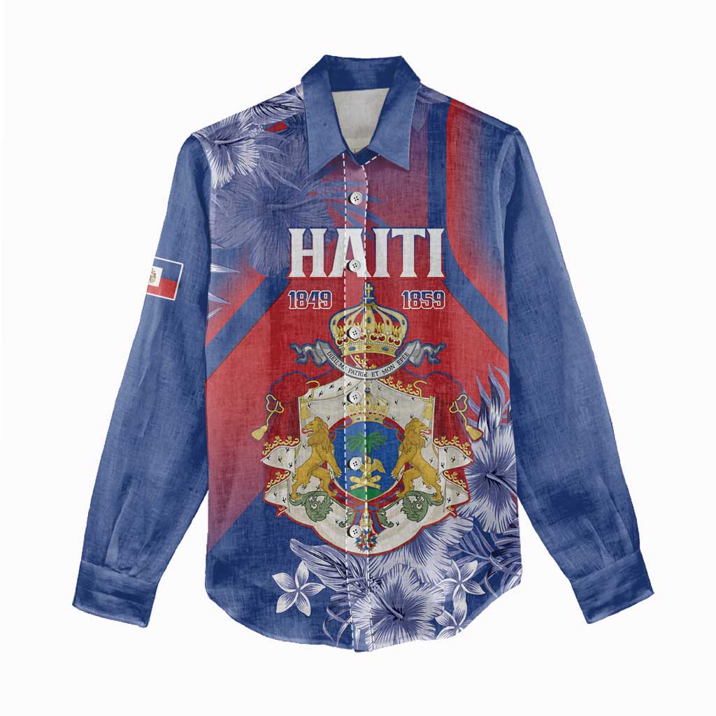 Personalized Second Anpi an Ayiti Women Casual Shirt Imperial Haiti Coat Of Arms Tropical Flowers LT15