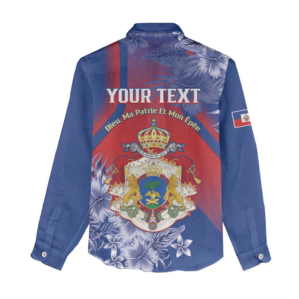 Personalized Second Anpi an Ayiti Women Casual Shirt Imperial Haiti Coat Of Arms Tropical Flowers LT15