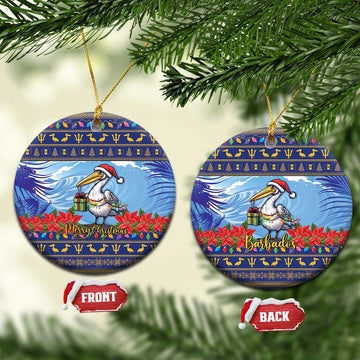Barbados Christmas Ceramic Ornament Pelican With Poinsettia LT15