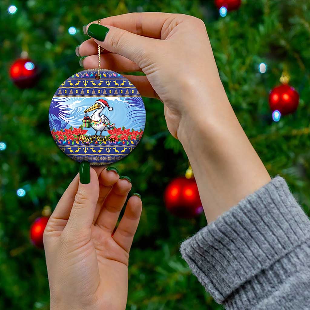 Barbados Christmas Ceramic Ornament Pelican With Poinsettia LT15