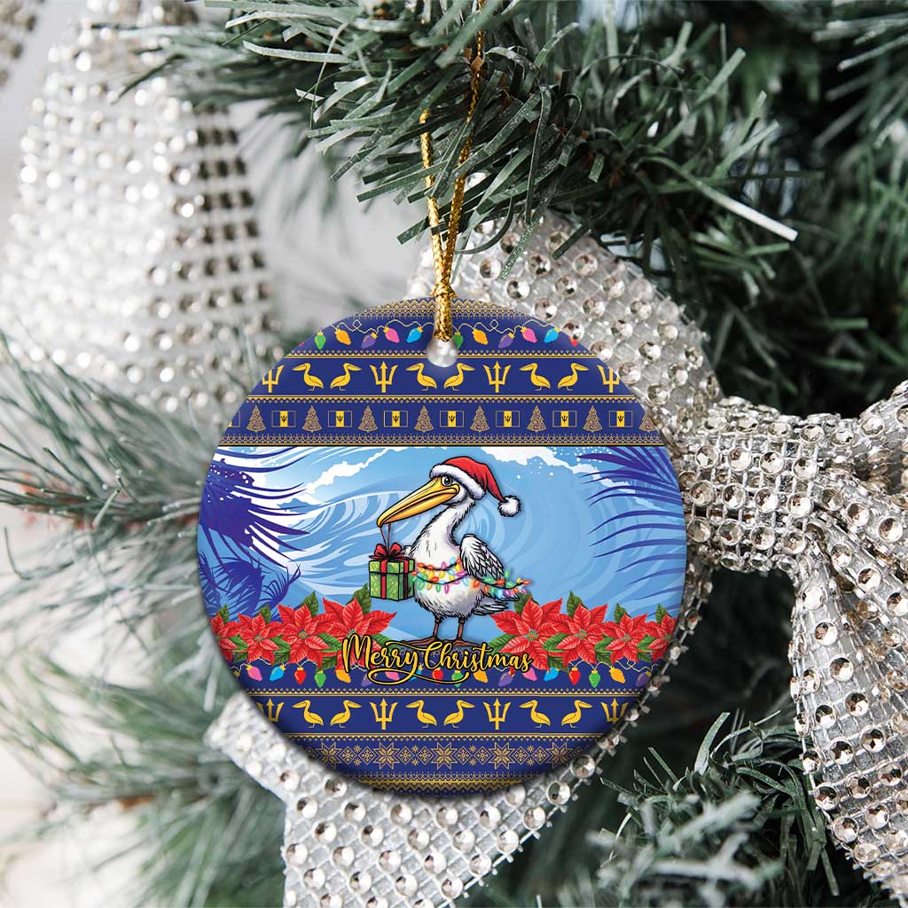 Barbados Christmas Ceramic Ornament Pelican With Poinsettia LT15