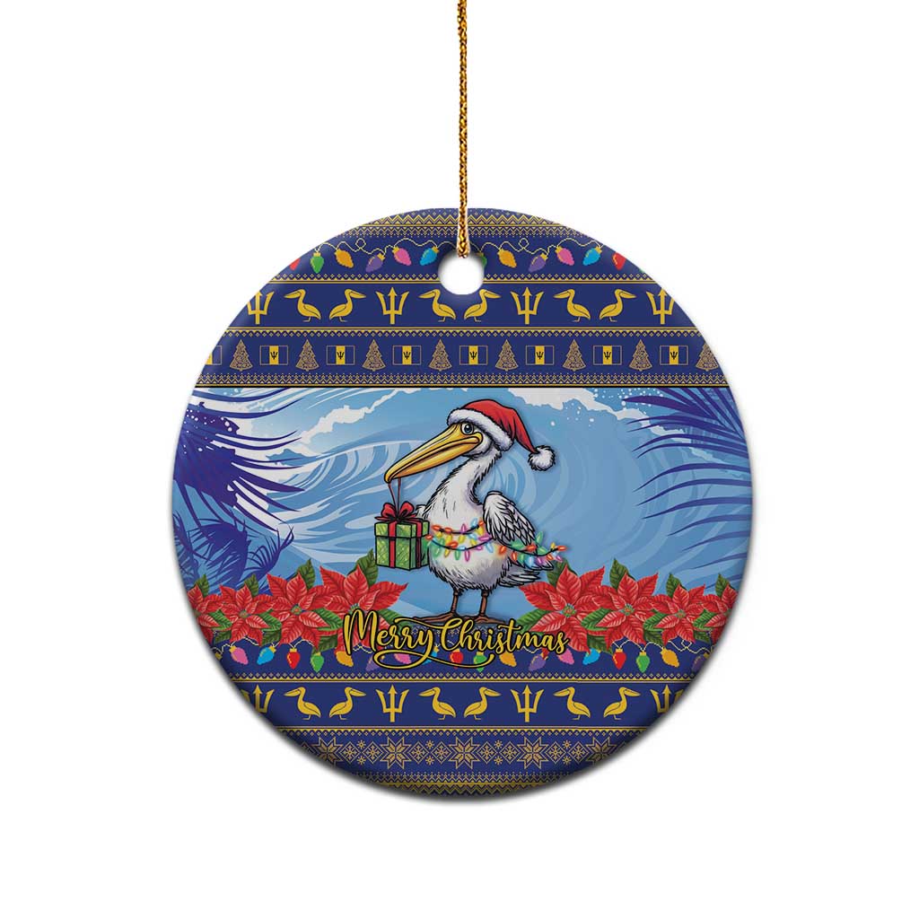 Barbados Christmas Ceramic Ornament Pelican With Poinsettia LT15