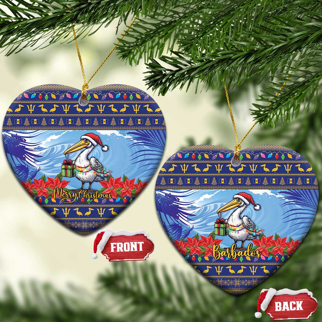 Barbados Christmas Ceramic Ornament Pelican With Poinsettia LT15