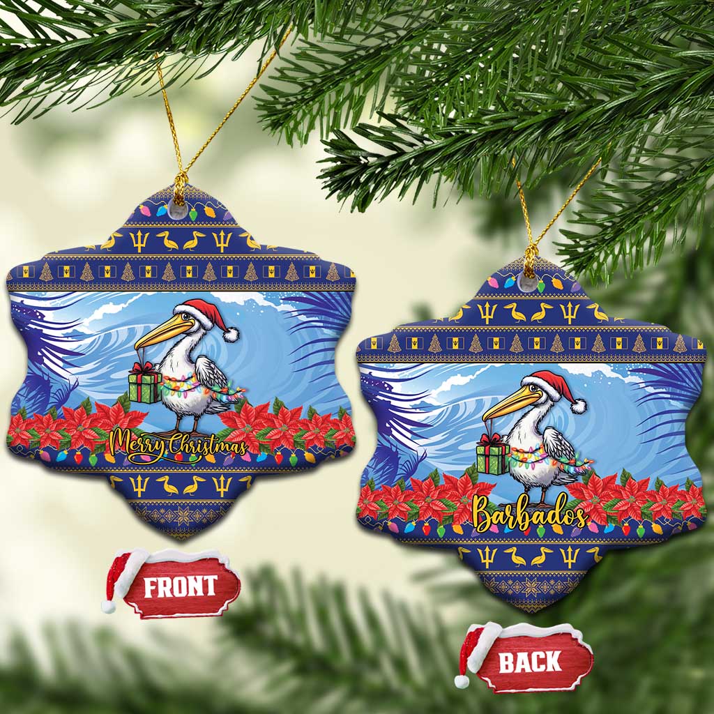 Barbados Christmas Ceramic Ornament Pelican With Poinsettia LT15