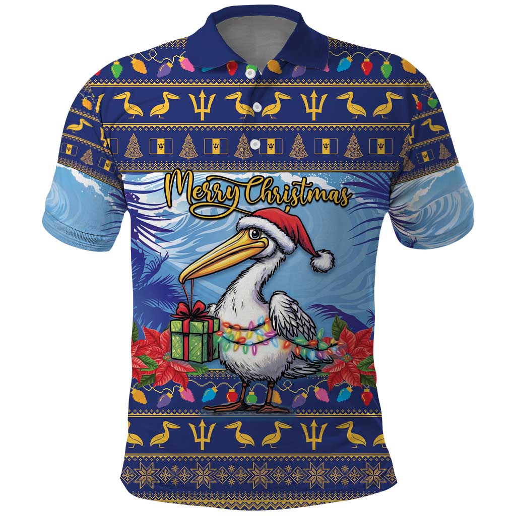 Barbados Christmas Polo Shirt Pelican With Poinsettia LT15