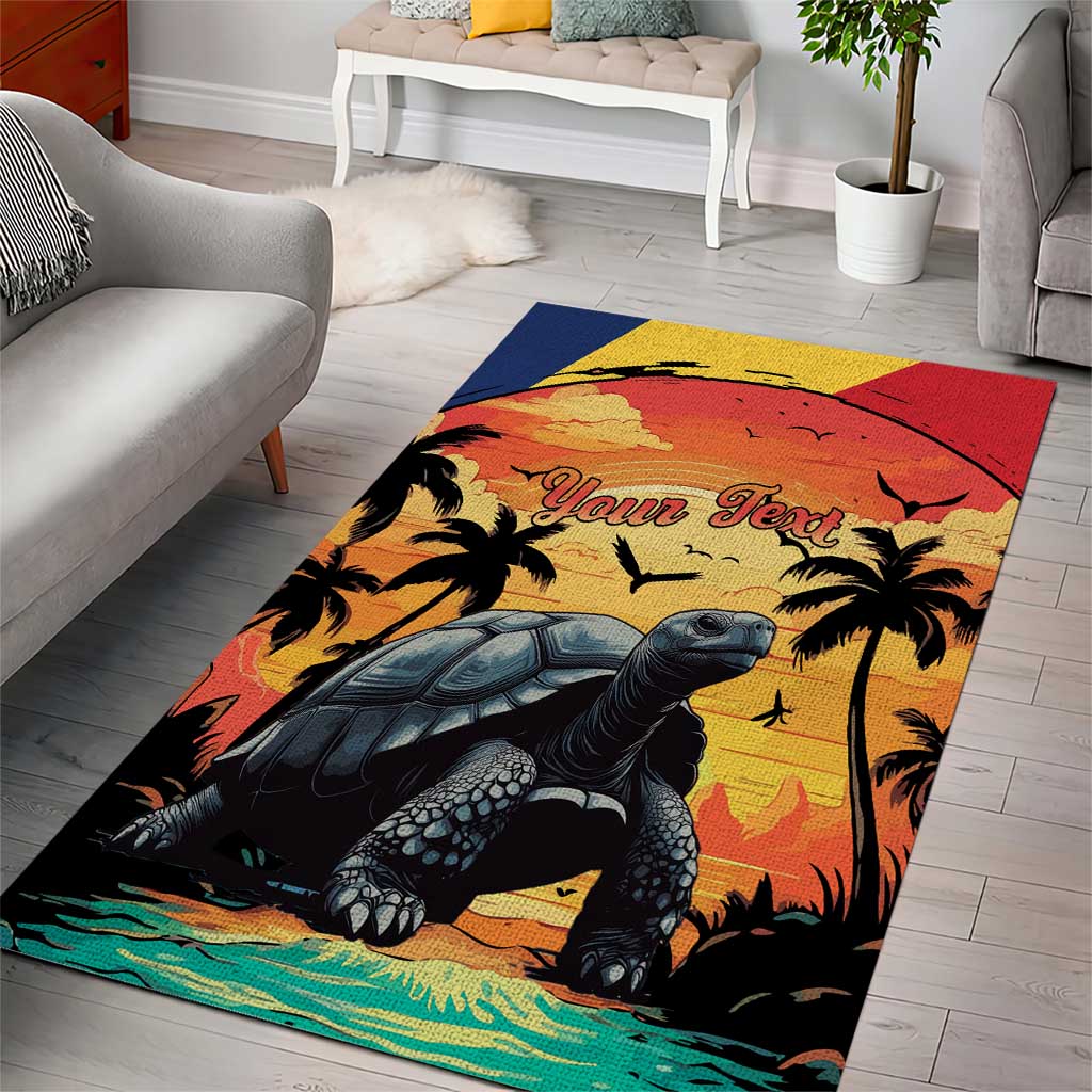 Personalised Afro Seychelles Area Rug Aldabra Giant Tortoise With Beach Sunset LT15