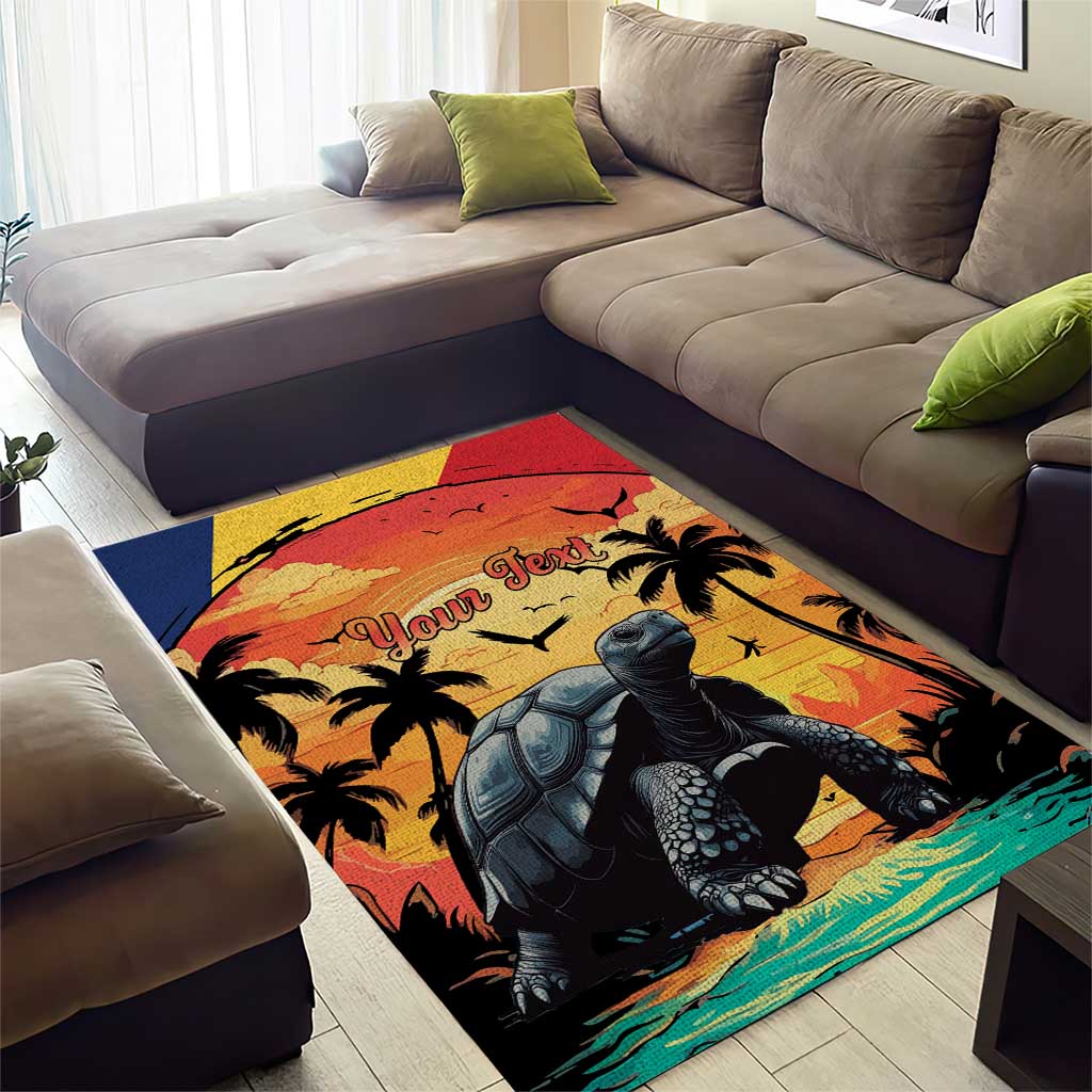Personalised Afro Seychelles Area Rug Aldabra Giant Tortoise With Beach Sunset LT15
