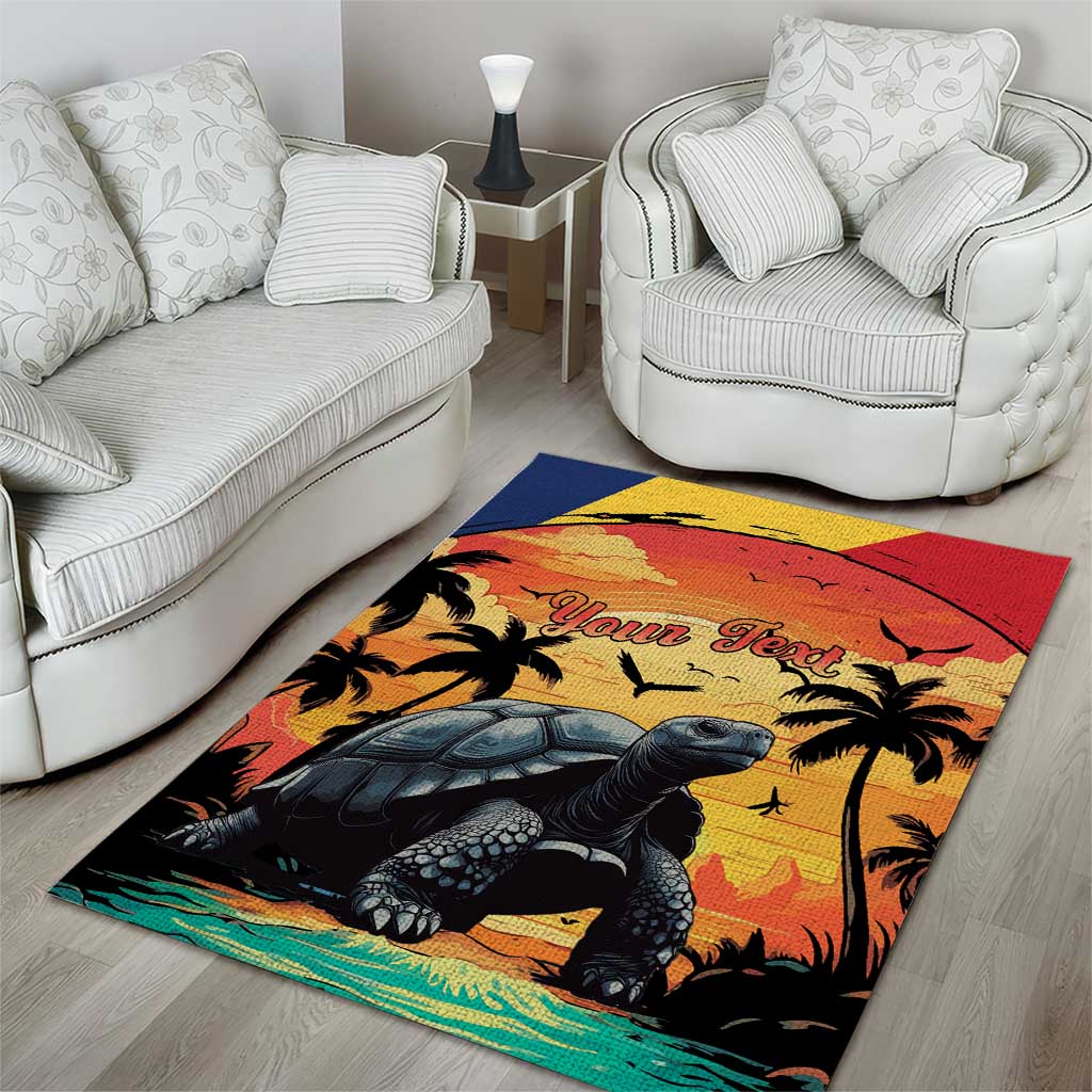 Personalised Afro Seychelles Area Rug Aldabra Giant Tortoise With Beach Sunset LT15